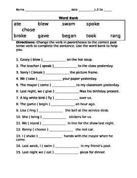 Preview of Irregular Verbs L.2.1d