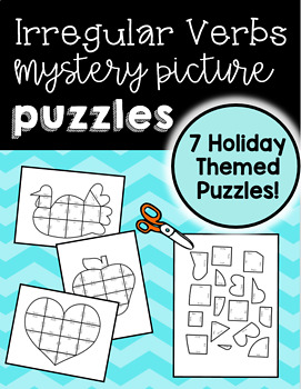 Preview of Irregular Verbs Mystery Picture Puzzles {7 Holiday Themed Puzzles!}