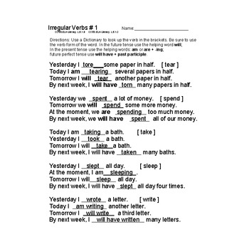 Preview of Irregular Verbs Practice Worksheets 1-5