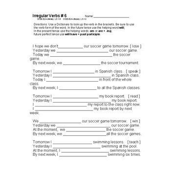 irregular verbs worksheets 6 10 by bob gardner s mr worksheets practice