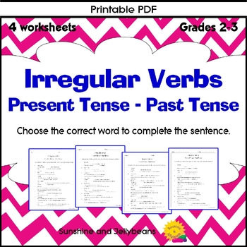 irregular verbs present past tenses 4 worksheets grades 2 3 ccs