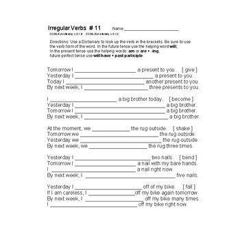 Preview of Irregular Verbs Worksheets 11-15