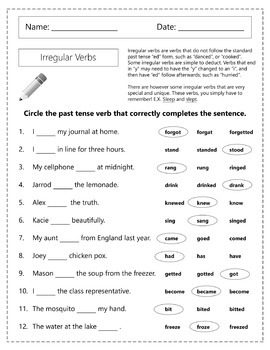 irregular verbs worksheets by homework hut teachers pay teachers