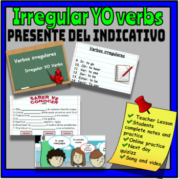 Irregular YO verbs in present: Complete lesson w/verbs, practice ...