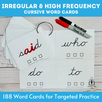 Preview of Irregular and High-Frequency Word Practice Cards (Cursive)