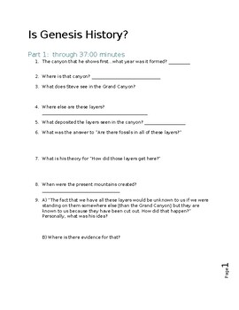 Preview of Is Genesis History? Creation Film ~ Creationist view of Earth Science Worksheet