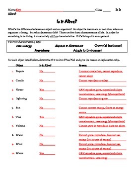 Is It Alive Characteristics Of Life Worksheet By Patton Pedagogy Products