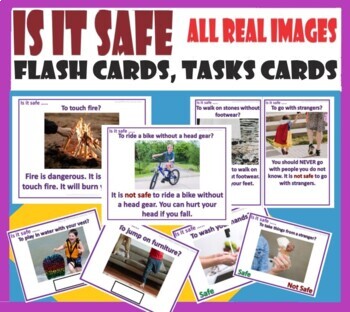 Preview of Is It Safe–Explanation Flash cards, Cut Paste, Clip/Task cards-All real Images