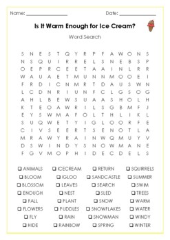 Is It Warm Enough for Ice Cream? by Violet Peto Word Search by MsZzz Teach