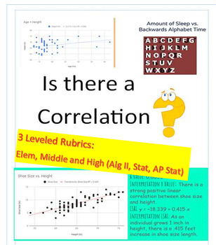 Preview of Correlation? Data Project (3 Rubrics_Elem/Middle School/ AP Stats) EOY