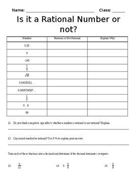 Is it a Rational Number or Not? by BeMathMinded | TPT