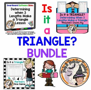 Preview of Is it a Triangle? BUNDLE Worksheet Smartboard Dice Game Activity