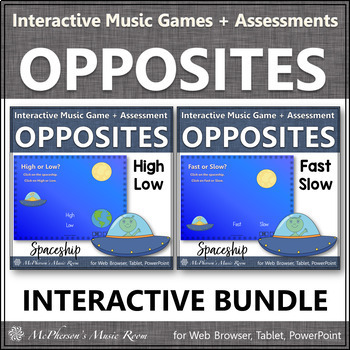 Preview of High & Low Fast & Slow Interactive Music Games + Assessments Bundle {Spaceship}