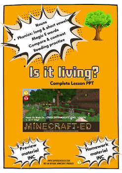Preview of Is it living? bundle PPT lesson 7-9 years with Homework & Preview material