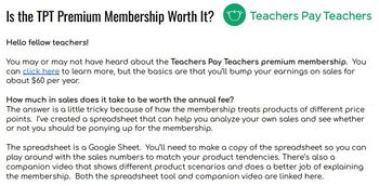 Preview of Is the Teachers Pay Teacher (TPT) Premium Membership Worth It?