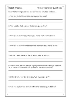 Isaac Asimov "Robot Dreams" worksheets by Peter D TPT