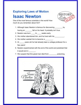 Isaac Newton Fill in the blanks (part 1) by Jonathan Allers | TPT