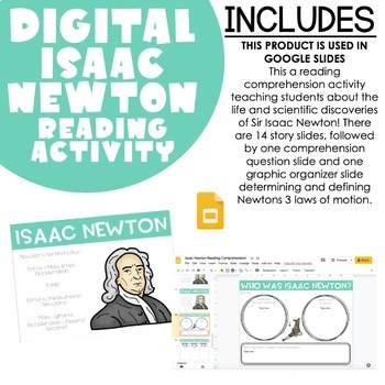 Preview of Isaac Newton Google Slides Reading Comprehension Activity