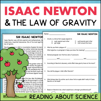 Preview of Isaac Newton & the Law of GRAVITY 4th 5th Grade Science Reading Passages