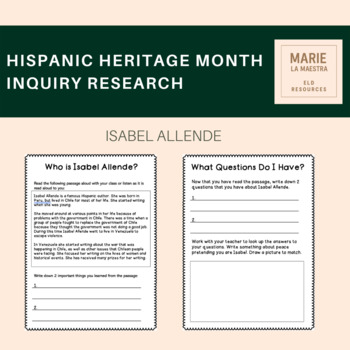 Preview of Isabel Allende Inquiry Research Activity Hispanic Heritage Month
