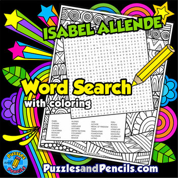 Preview of Isabel Allende Word Search Puzzle with Coloring | Hispanic Women in History