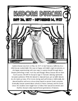 Preview of Isadora Duncan (May 26) - Dance - Women's History Information/Coloring Sheet