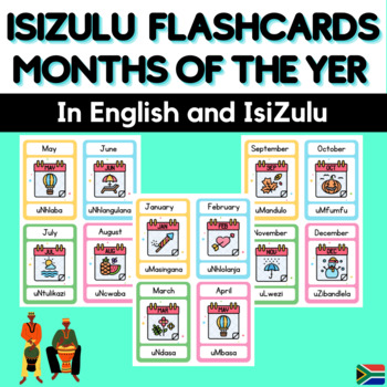 Preview of IsiZulu Flashcards - Zulu Flashcards - Months of the year Flashcards - Word