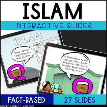 Preview of Islam Digital Slides with 5 Pillars of Islam, Islamic Holidays, Beliefs, Origins