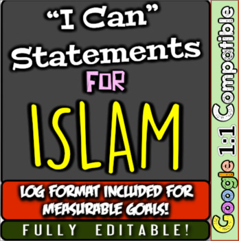 Preview of Islam "I Can" Statements & Learning Goals! Log & Measure Islam & Islamic Goals!