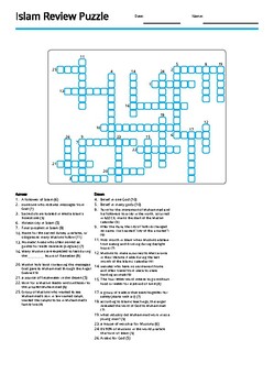 Preview of Islam Unit Review Crossword Puzzle and Matching Activity