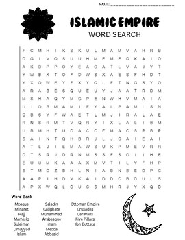 Preview of Islamic Empire Word Search with Answer Key