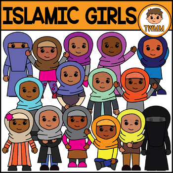 Preview of Islamic Girls Clip Art l Diverse Kids l TWMM