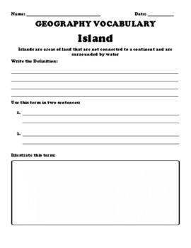 Island Geography Term Worksheet by Northeast Education TpT