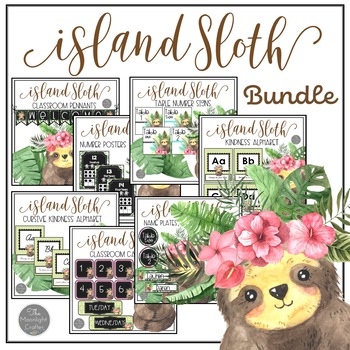 Preview of Island Sloth Classroom Decor BUNDLE with EDITABLE features