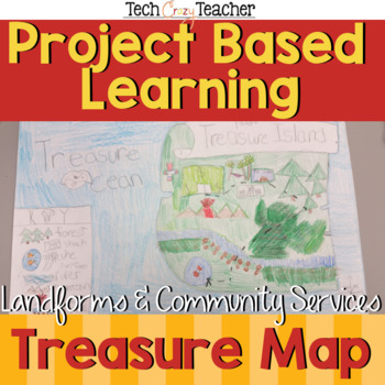 Preview of Map Skills Project Based Learning Pirate Treasure Map w/ Landforms & Communities