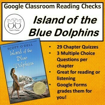 Preview of Island of the Blue Dolphins Editable Chapter Reading Quizzes Using Google Forms