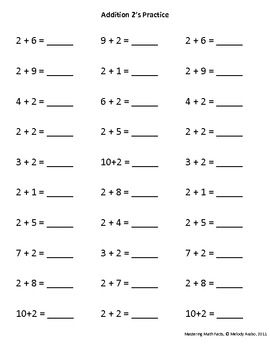 Isolated Math Facts Practice Addition 2's by Efficiency Expert | TpT