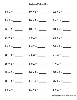 isolated math facts practice division 2s by efficiency