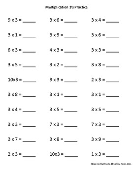Isolated Math Facts Practice Multiplication 3's by Efficiency Expert