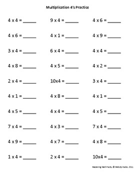 isolated math facts practice multiplication 4s by efficiency expert