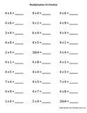 Isolated Math Facts Practice Multiplication 4's