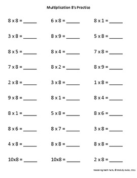 isolated math facts practice multiplication 8s by