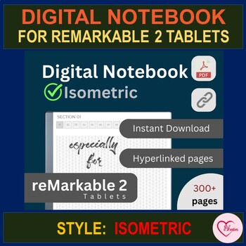 Preview of Isometric, Digital Notebooks for reMarkable 2 Tablets, Hyperlinked PDF