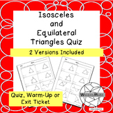 Isosceles & Equilateral Triangles Quiz-Two Versions Included