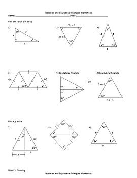 Isosceles and Equilateral Triangles Worksheet by Miss J's Tutoring