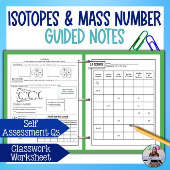 Preview of Isotopes and Mass Number Guided Notes Lesson and Worksheet