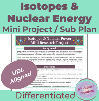 Preview of Isotopes and Nuclear Power Differentiated Mini Project / Sub Plan