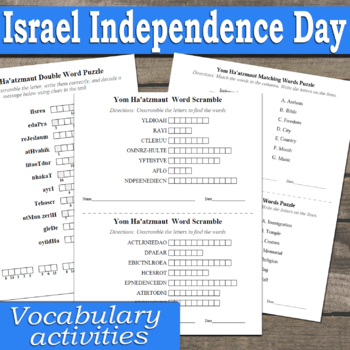 Preview of Israel Independence Day Vocabulary Activities, Yom Ha’atzmaut Word Scramble