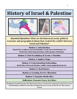 Preview of Israel Palestine History Stations Activity: Timeline Art Real Stories Videos