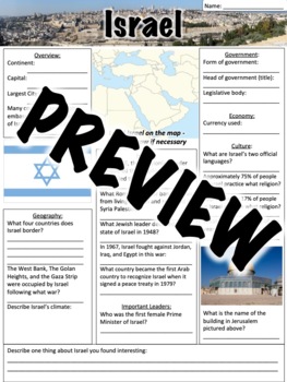 Preview of Israel Worksheet